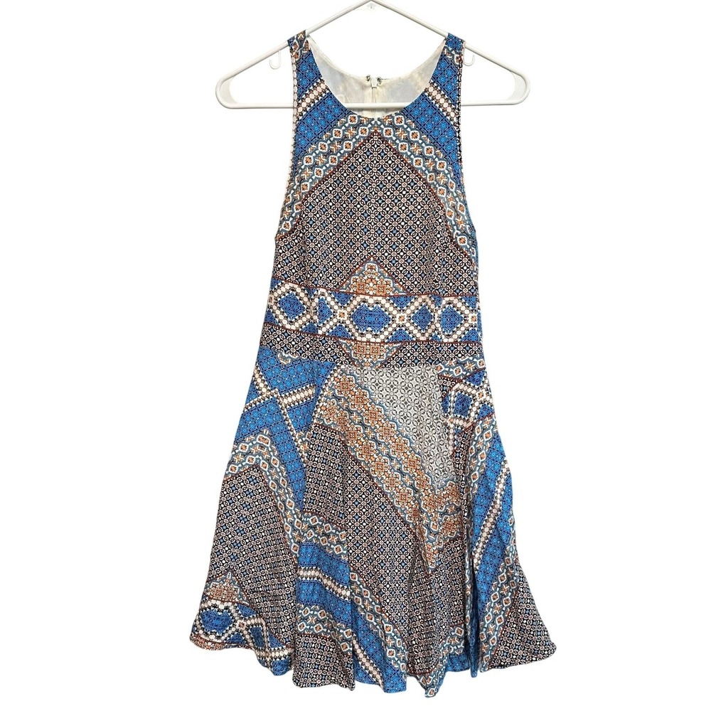 YUMI KIM 100% Silk Patchwork Geometric Print Halter Dress Rush Hour Print Size M